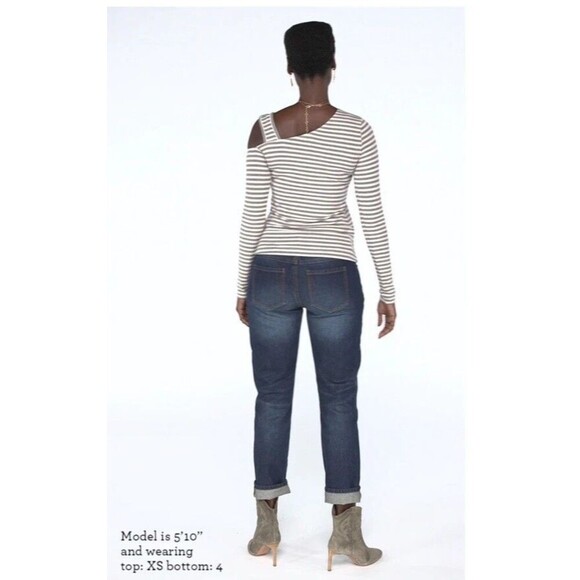 Cabi #4568 Dare Tee Style Gray & Off white Stripe Rib Knit Top Size Medium - Picture 3 of 7